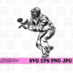 Paintball Player svg, Combat Exercise Clipart, Military Training Cut File, War Zone Game Stencil, Camouflage Soldier Gear Cutfile, Paint dxf