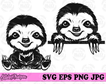 Preguiça de bebê fofo svg, clipart de macaco fofo, arquivo de corte de animal da floresta, estêncil de preguiça fofo, criatura safari dxf, camisa de decoração de festa de vida selvagem png