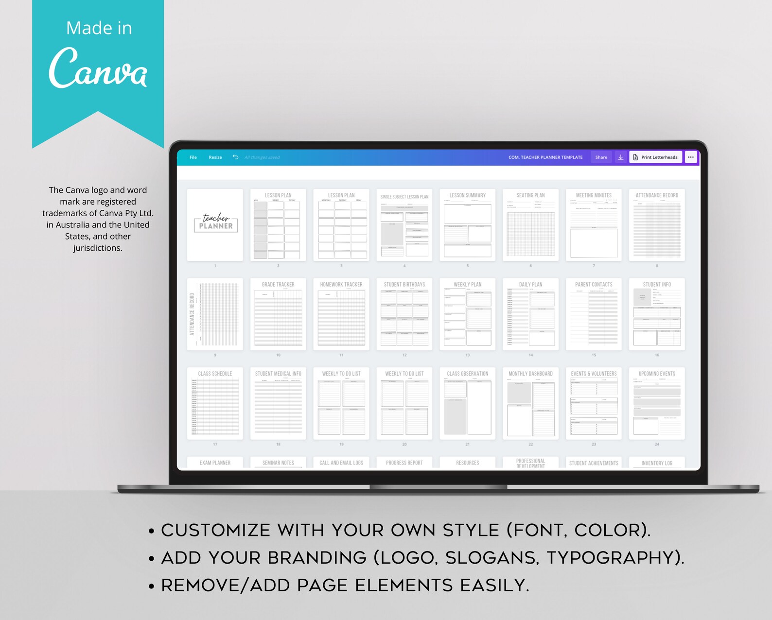 Editable Teacher Planner Template Canva Teacher Planner Etsy Canada