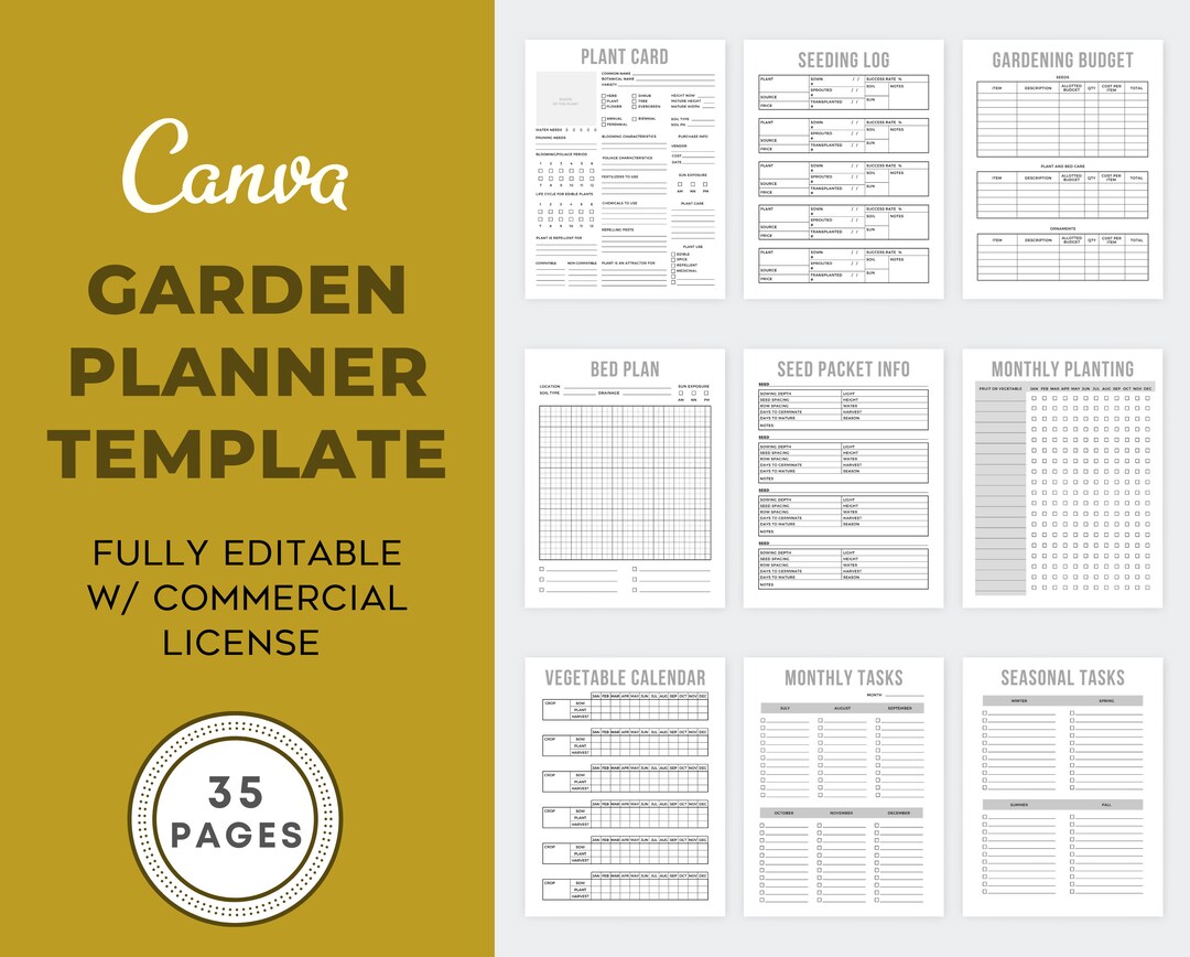 Editable Gardening Planner Template, Canva Gardening Planner Template