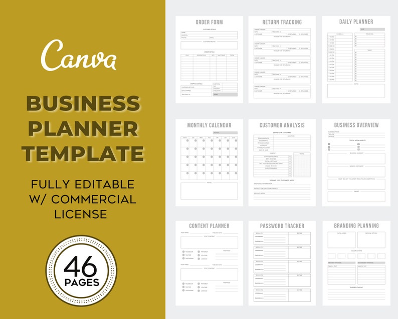 Editable Business Planner Template Canva Business Plan Etsy Canada