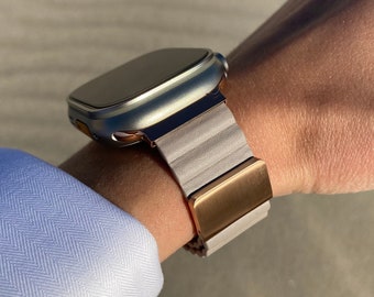 Vegan Leather Apple Watch Band: Magnetic Loop Strap, Starlight Color
