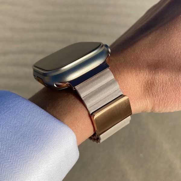 Vegan Leather Apple Watch Band: Magnetic Loop Strap, Starlight Color