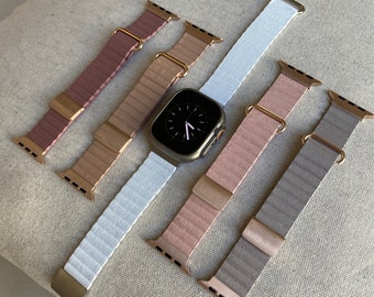 Veganes Leder Apple Watch Band 38mm 40mm 41mm 42mm 44mm 45mm 49mm, Apple Watch Loop Strap, iWatch Band Damen, Apple Watch Armband Starlight