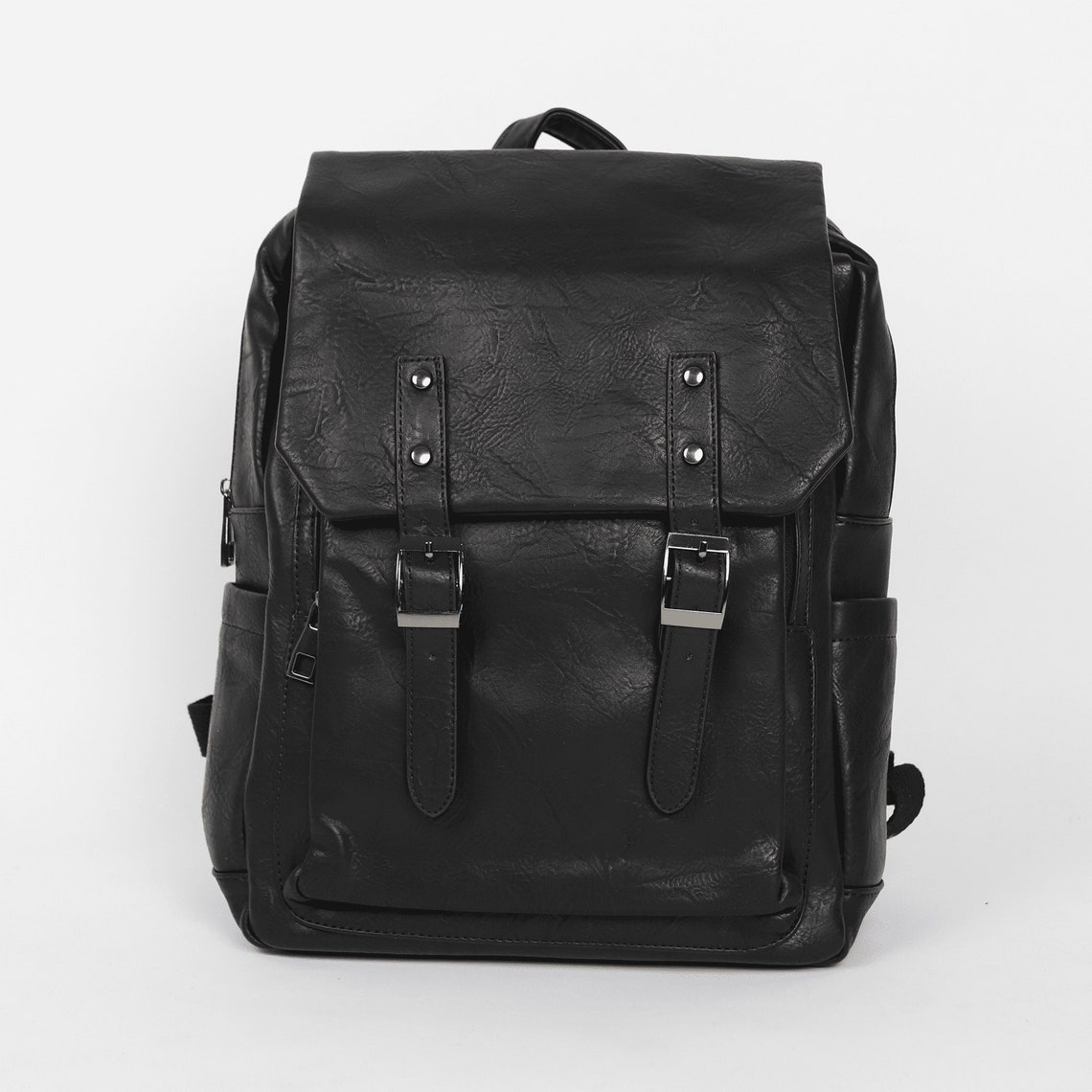 Vegan Leather Backpack Vintage Laptop Bookbag for Unisex Etsy