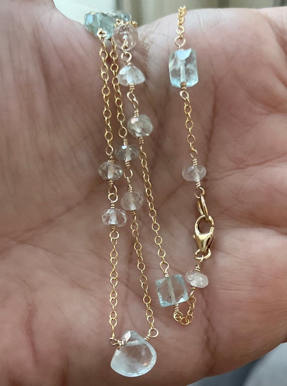 Ico and the Bird Fine Jewelry Aquamarine 22k Gold Station Necklace For Sale  at 1stDibs | aquamarine station necklace