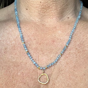 Light Blue Aquamarine Hand-Knotted Silk Pendant Necklace
