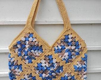 Dark Blue Gold Crochet Tote Bag Crochet Purse Shoulder Bag Mix Color Zippered Lining Handmade Shopping Tote Bag,Yellow Shoulder Purse