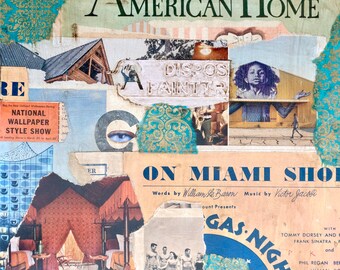American Home 10 Cents  | Mixed Media Collage Art on Wood Panel | Abstract Original Artwork | 12 x 12 | Contemporary Culture