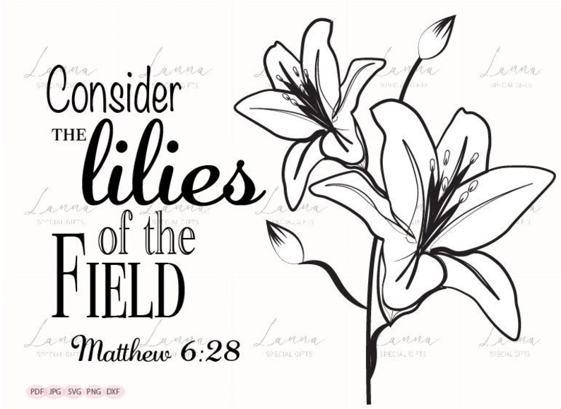 Bible Verse Consider the Lilies SVG, Scripture, Instant Download, Cut