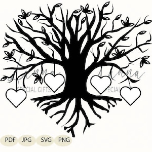 Family Tree SVG, Family tree JPG, Family tree with hearts, Tree PDF