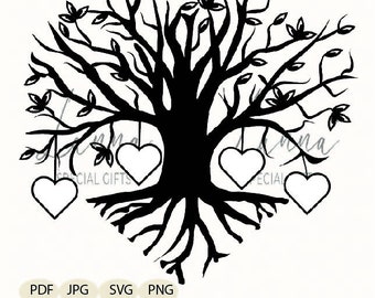 Family Tree SVG, Family tree JPG, Family tree with hearts, Tree PDF