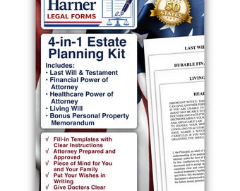 4-in-1 Estate Planning Kit: Will, Financial POA & Healthcare POA – Digital Download