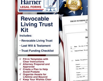 Revocable Living Trust Kit, Pour-Over Will & Funding Checklist – Digital Download