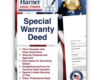 Special Warranty Deed Form with Instructions – Digital Download