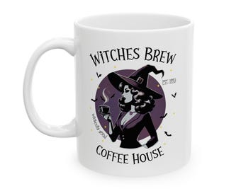 Witches Brew Coffee House Taza, Taza de café de bruja, Taza de café de Halloween Bruja, Taza de temporada espeluznante, Taza de decoración de Halloween