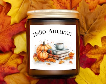 Hello Autumn Candle, Cozy Autumn Vibes Relaxation Candle for Halloween Fall Seasonal Candle Autumn Decor Fall Cozy Candle Decor for Fall