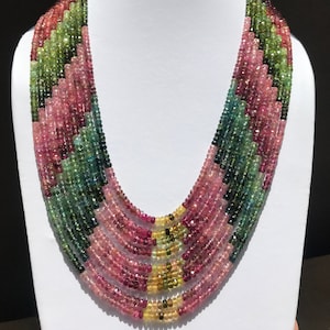 Natural Multi-Tourmaline Faceted Beads,FacetedRondelle Beads Necklace 7 Strands Necklace,3.5mm Beads, beautiful colour ,gift for her