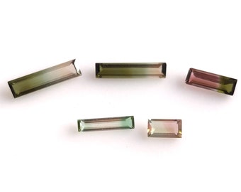 Natural Bi-Tourmaline Baguette, Watermelon Tourmaline Faceted Cut Stone, Loose Gemstones For Jewelry Making