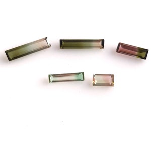 Natural Bi-Tourmaline Baguette, Watermelon Tourmaline Faceted Cut Stone, Loose Gemstones For Jewelry Making