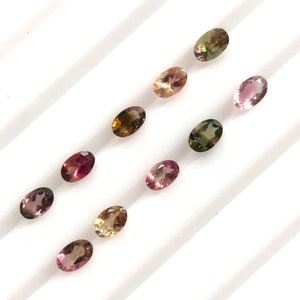 6x4mm Natural Bi Color Tourmaline Oval Cut / Watermelon Tourmaline Faceted Oval Loose Gemstone For Jewelry Making , Price Per Piece