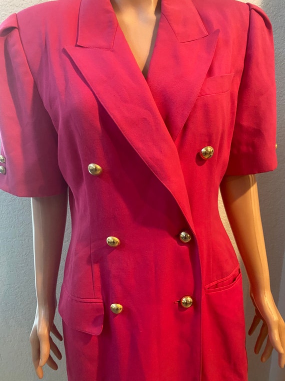 Vintage Pink Suit Dress with Gold Buttons - image 1