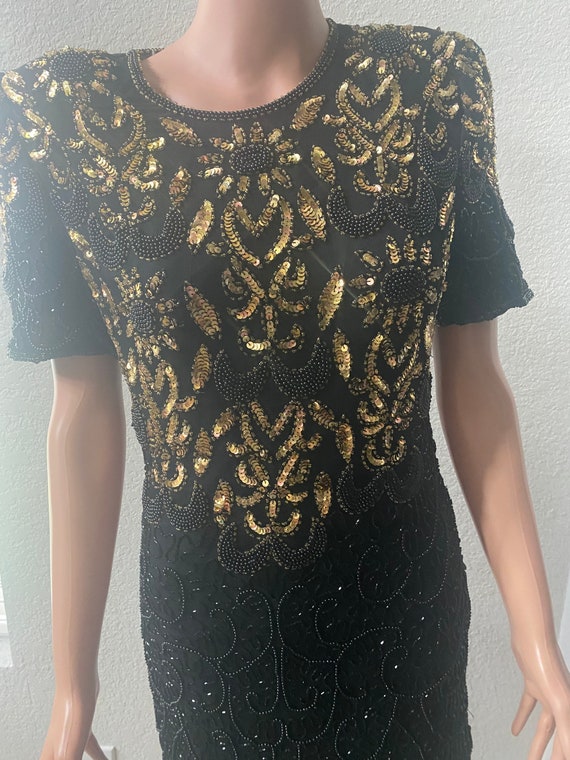 Vintage Black and Gold Knee Length Dress