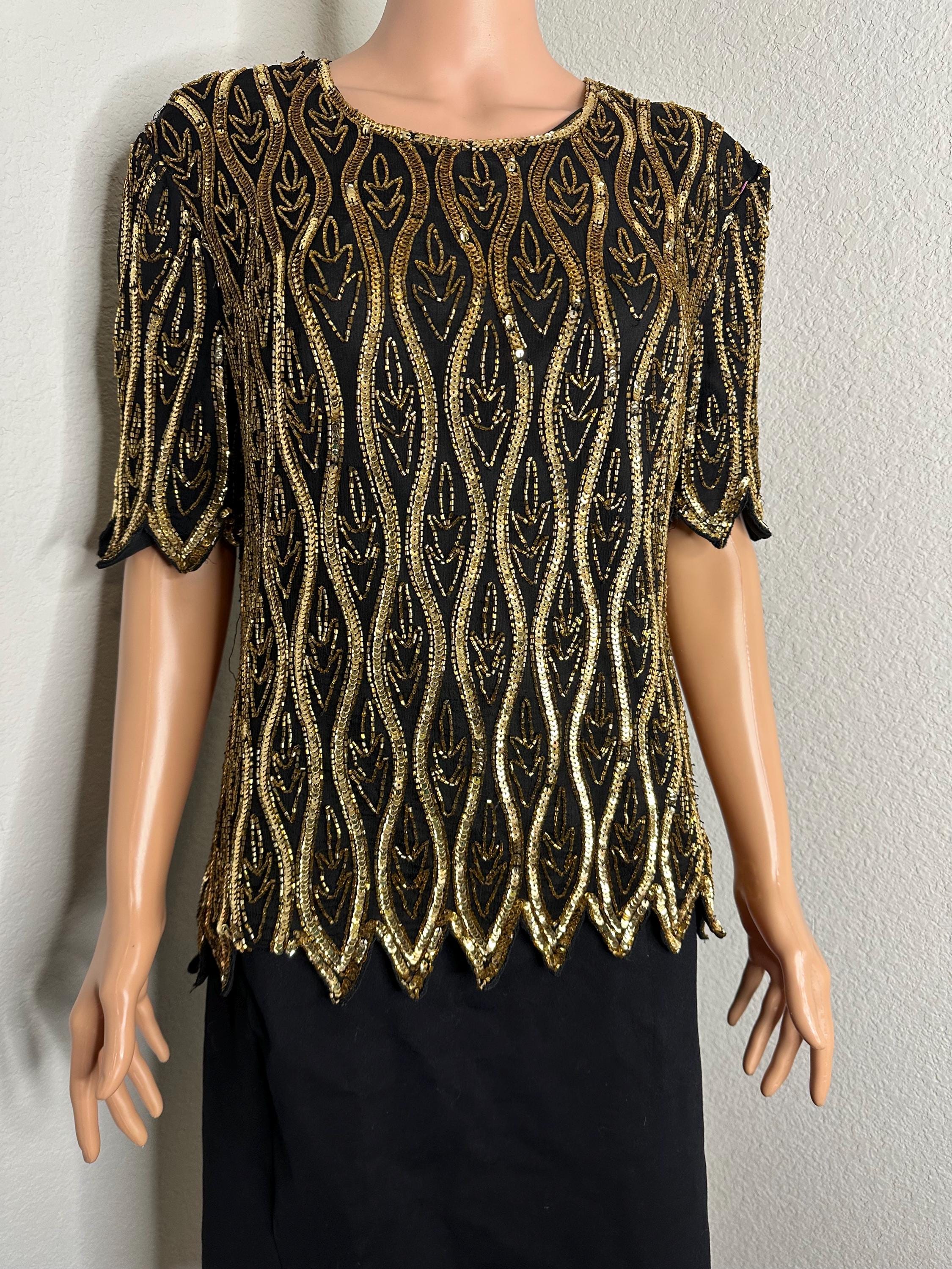 Vintage 2000s gold and black sequin top
