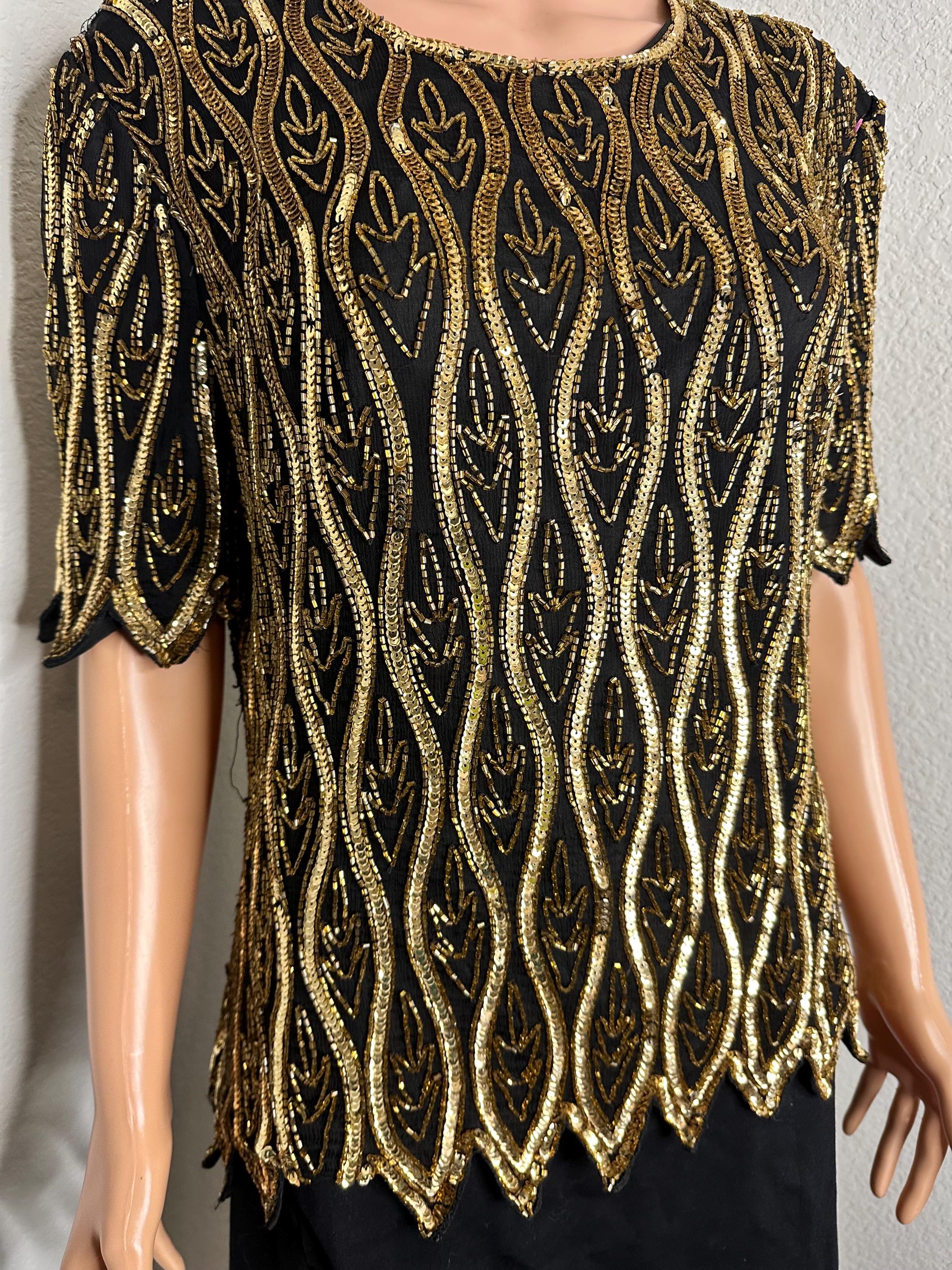 Black sequin-embellished top main image 1