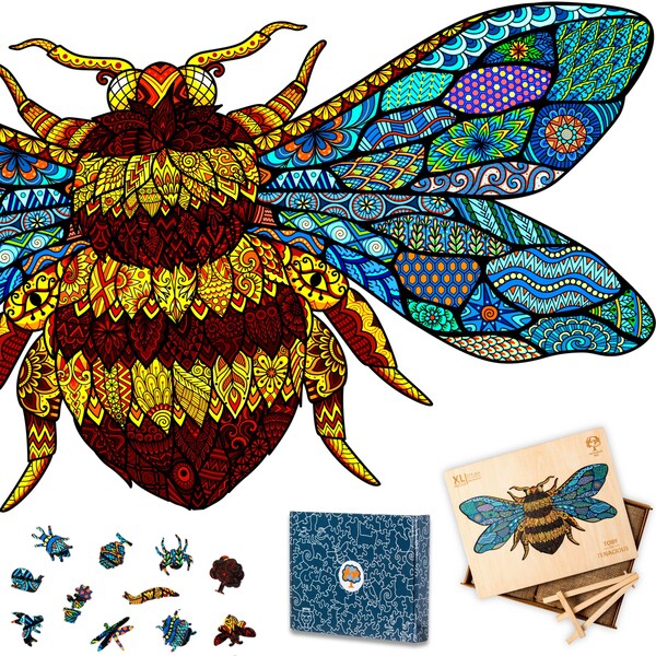 Jigsaw Puzzles for Adults XL 321 Piece (50x24.5cm) – Bumblebee Wooden Jigsaw Puzzle for Adults by The Puzzled Tree