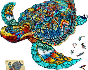 Wooden Jigsaw Puzzle XL 300 Piece (38x32.2cm) – Turtle Wooden Jigsaw for Adults Presented in Wooden Gift Box by The Puzzled Tree