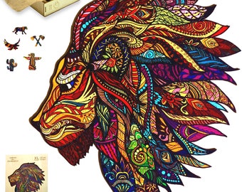 Wooden Jigsaw Puzzle XL 300 Piece (15"x15") – Lion Wood Jigsaw Puzzle for Adults Presented in Wooden Gift Box by The Puzzled Tree