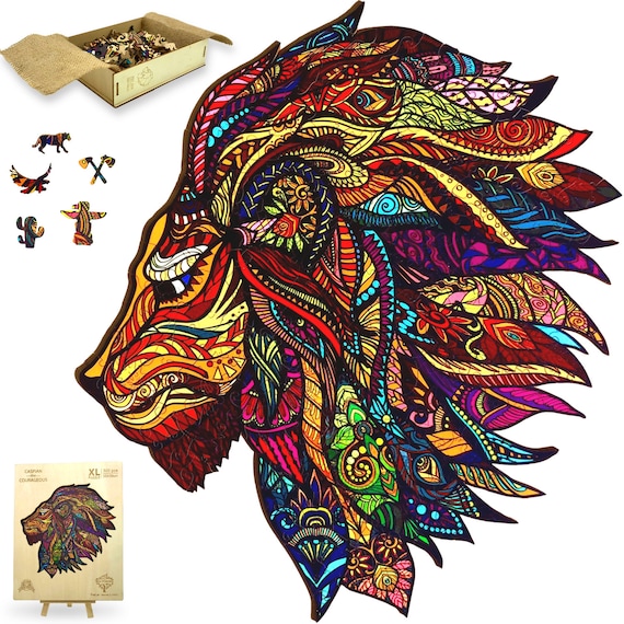 Wooden Jigsaw Puzzle XL 300 Piece (39x39cm) – Lion Wood Jigsaw Puzzle for Adults Presented in Wooden Gift Box by The Puzzled Tree