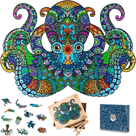 The Puzzled Tree Jigsaw Holzpuzzle Erwachsene XL (Oktopus, 325 Teile) Wooden Holz Puzzle mit Tiermotiven anspruchsvoll - Fördert Kreativität