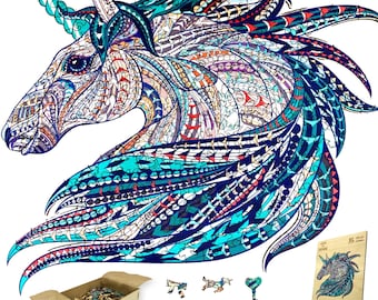 Wooden Jigsaw Puzzle XL 250 Piece (32x30cm) – Unicorn Wooden Jigsaw for Adults Presented in Wooden Gift Box by The Puzzled Tree
