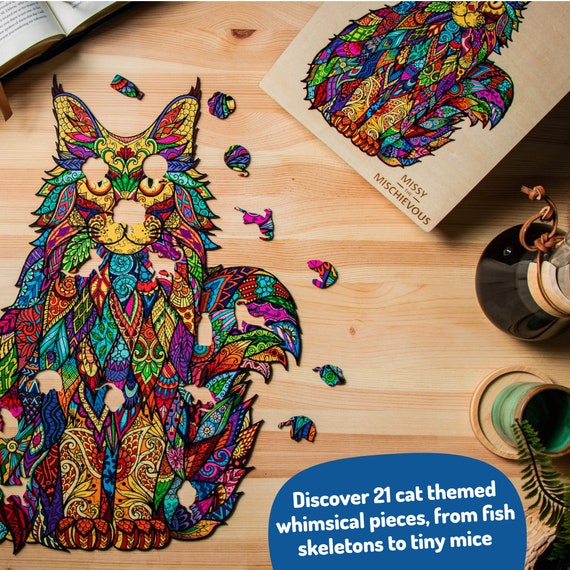 135-Piece Colored Cat Shaped Wooden Jigsaw Puzzle, Cats Shaped Wooden Puzzle Unique Animal Shape Wood Puzzle Gifts Cats Lovers Home Decor Christmas