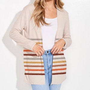 Fall Stripe print knit long sleeve cardigan