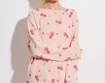 Cherry all over print brushed soft lounge wear sets