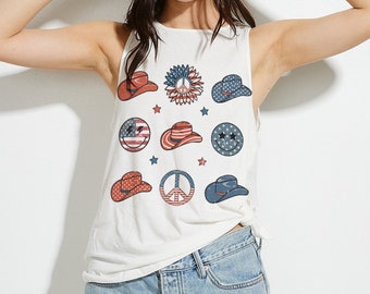 American flag emoji tri blend side slit tank top