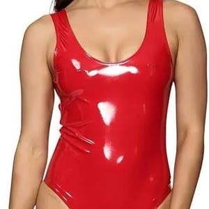 Cemi Ceri Women’s Faux Leather Tank Bodysuit Pull On One Piece with Scoop Neck