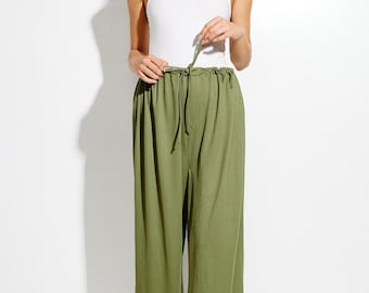 Parachute Pants with Elastic Waistline Drawstring