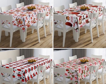 Christmas Tablecloth, Green & Red Holiday Table Cover, Kitchen Textile, Table Linen, Xmas Dinner Decor, Christmas Gift, All Sizes Tablecloth