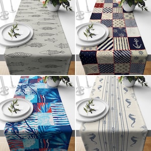 Blue Ocean Table Runner, Coral Kitchen Runner, Nautical Tablecloth, Aqua Table Decor, Custom Table Runner, Any Size Runner, Apartment Decor
