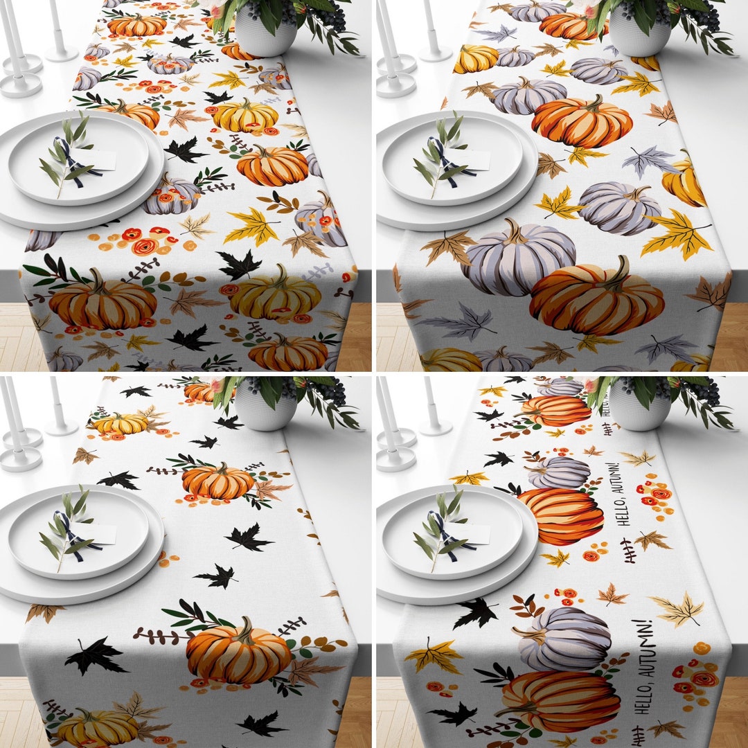 Autumn Pumpkin Table Runner, Fall Kitchen Table Runner, Floral ...
