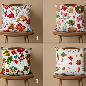 Christmas Pillow Cover, White & Red Cushion Cover, Xmas Pillow Cover, Christmas Decor, Cover Only, New Year Gift, Any Size Pillow, 16x16