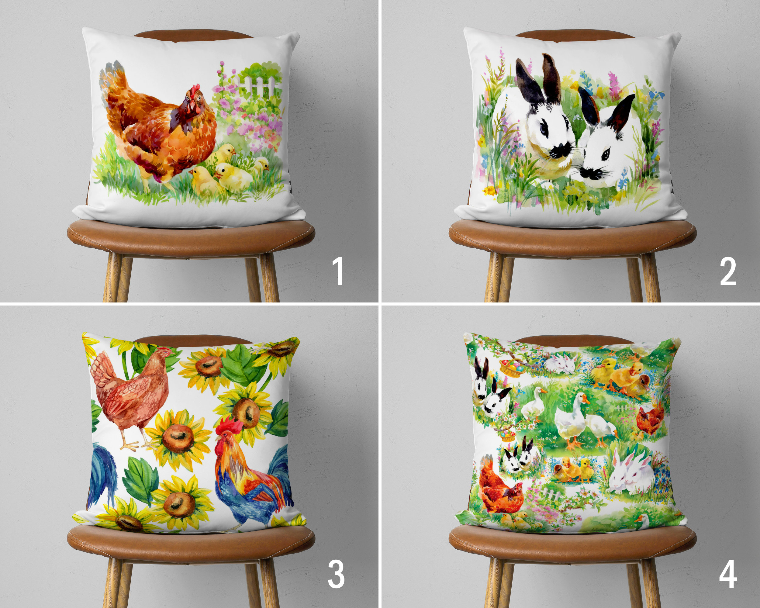 Farm Animals Pillow Cover, Rustic Cushion Cover, Farmhouse Sofa Pillow Case, Natural Decor, Cover Only, Any Size Pillow, 12x12, 14x14