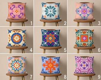 Colorful Tile Design Pillow Cover, Moroccan Pillow Case, Authentic Cushion Cover, Bedroom Decor, Cover Only, 16x16, 18x18, 20x20