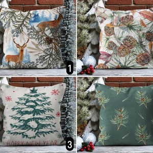 Federa per cuscino con coni di pino, federa per cuscino invernale verde e marrone, fodera per cuscino con cervo, decorazioni natalizie floreali, regalo di Capodanno, 18x18 20x20