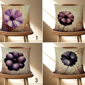 Purple Flower Painting Throw Pillow Cover, Purple & Beige Floral Lumbar Pillow Case, Elegant Chic Cushion Cover, Bedroom Decor, All Sizes