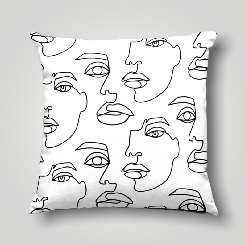 One Line Art Pillow Case Minimalist Pillow Cover Portrait Etsy
